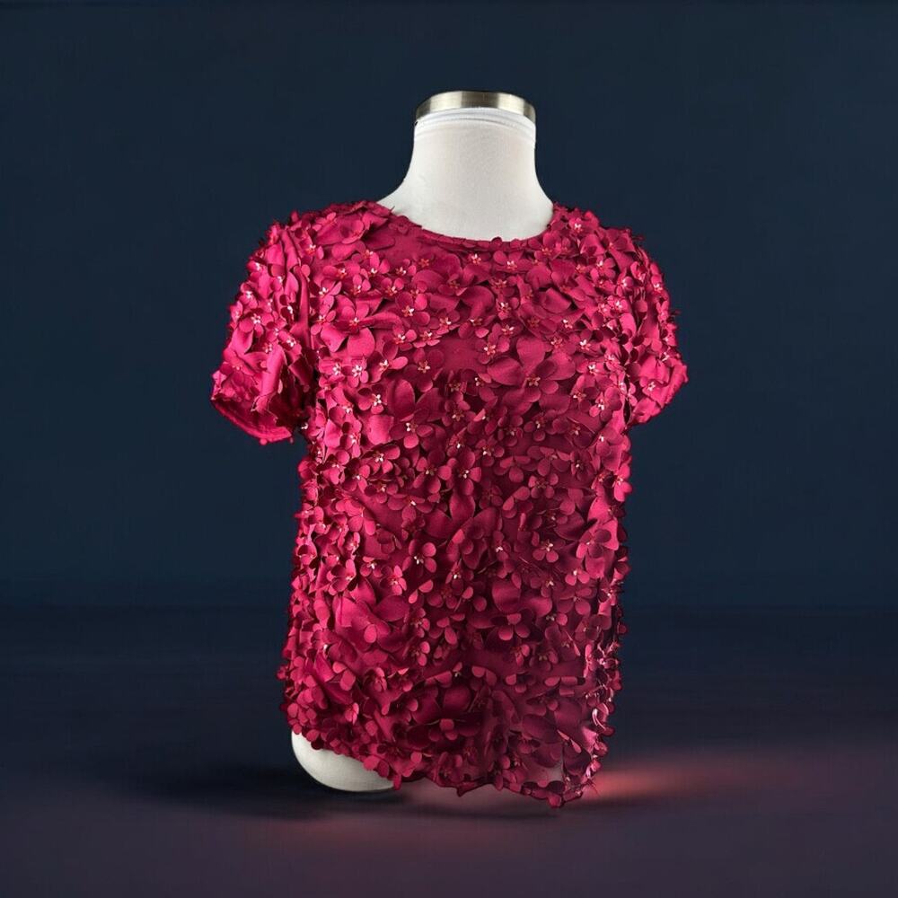 *Flawed Anthropologie Varun Bahl Rosemarie 3D Floral Top Whimsy Raspberry Size 8 - Picture 16 of 16